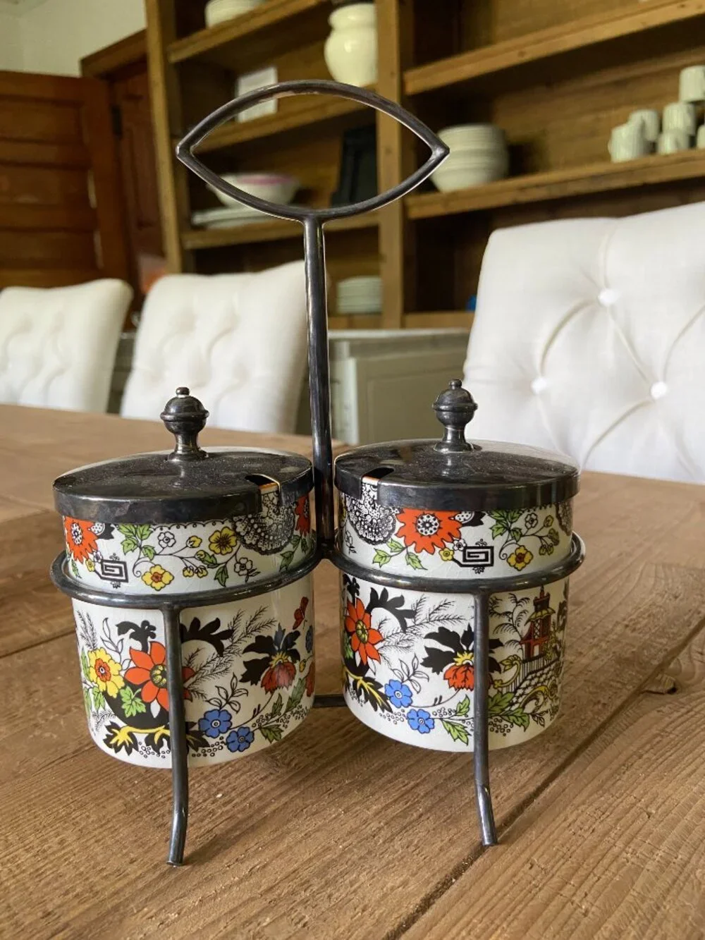 vintage porcelain condiment jar set, retro porcelain kitchen canister set